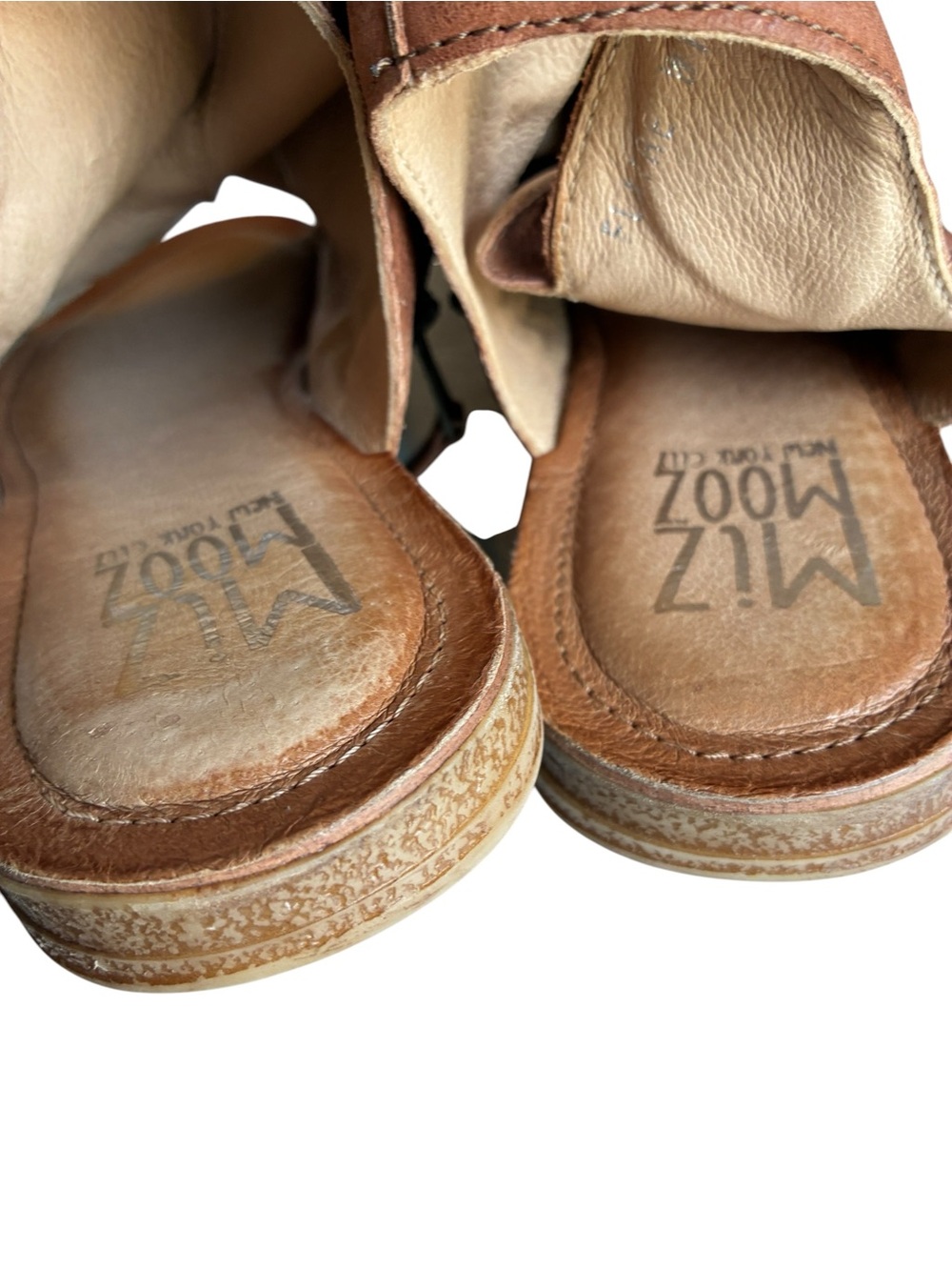 Miz Mooz Flaire Leather Open Toe Sandals Cognac Wide EU42 US 11 - Picture 9 of 10
